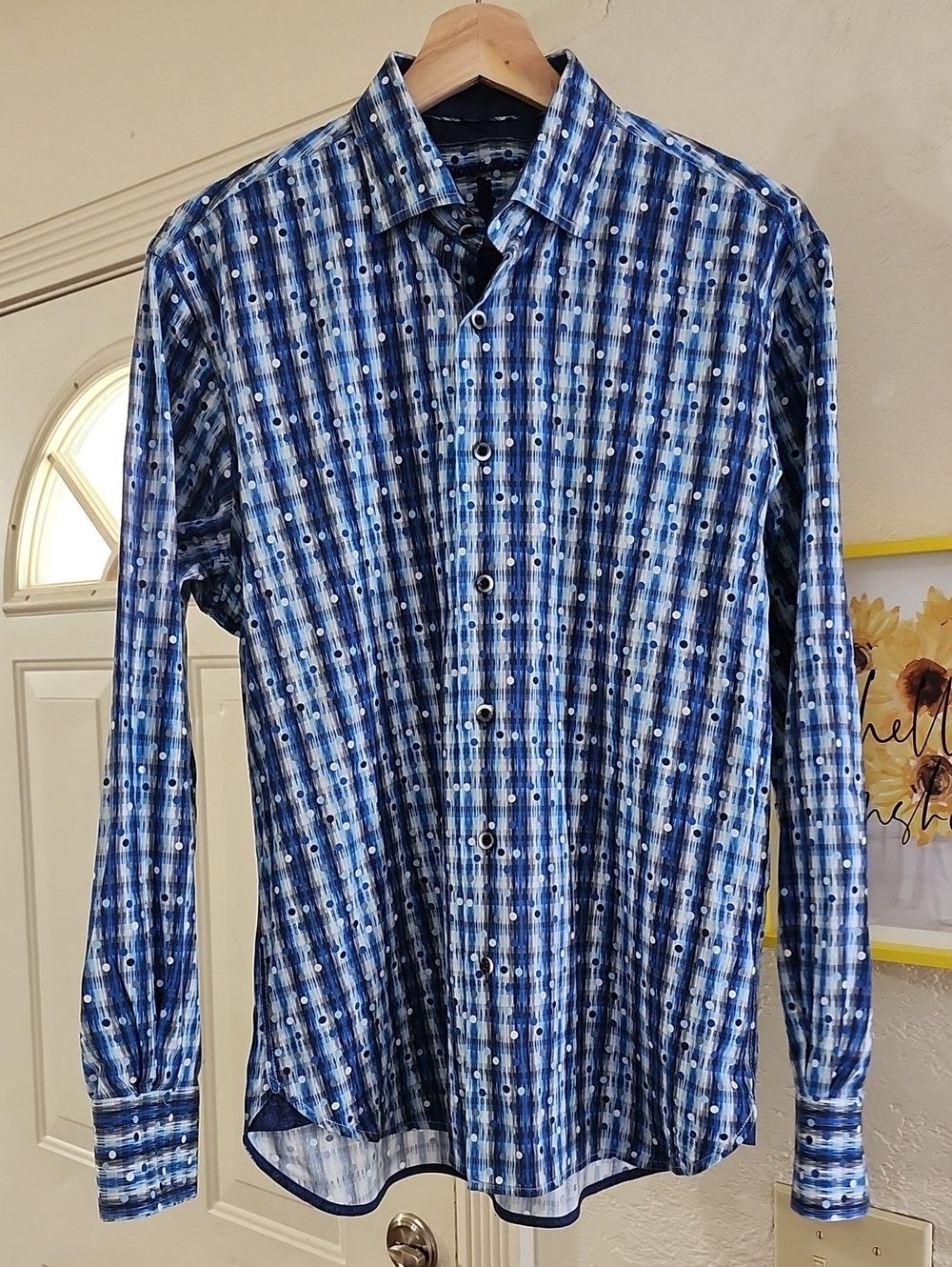 Luchiano Visconti Men's Geometric Plaid Polka Dot ButtonUp Shirt Sz M  Quiet Lux